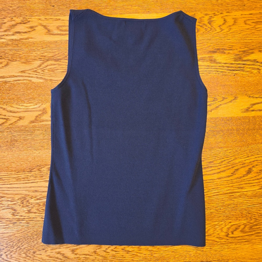 Link Womens M Navy Blue Knit Scoop Neck Tank Top Shell Career Layer Minimalist - Picture 8 of 8